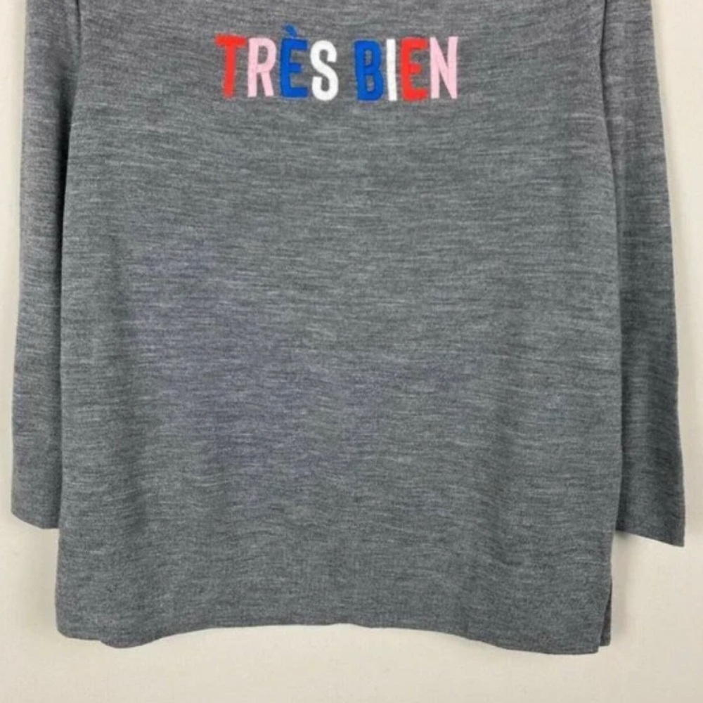 Banana Republic Tres Bien Gray Merino Wool Sweater L Large Lightweight Knit Grey - Picture 3 of 6
